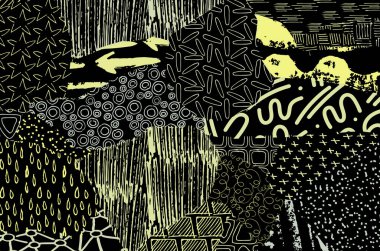 Soyut siyah darbeler, El, Vektör Deseni 'ni çizdi. Geometrik tarzda soyut arkaplan. Soyut çok renkli geometrik desen.