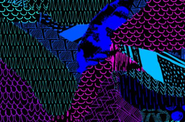 Soyut siyah darbeler, El, Vektör Deseni 'ni çizdi. Geometrik tarzda soyut arkaplan. Soyut çok renkli geometrik desen.