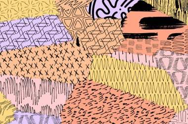 Soyut siyah darbeler, El, Vektör Deseni 'ni çizdi. Geometrik tarzda soyut arkaplan. Soyut çok renkli geometrik desen.