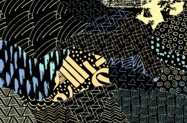 Soyut siyah darbeler, El, Vektör Deseni 'ni çizdi. Geometrik tarzda soyut arkaplan. Soyut çok renkli geometrik desen.