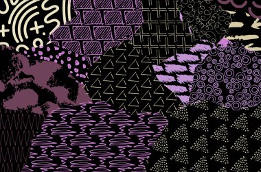 Soyut siyah darbeler, El, Vektör Deseni 'ni çizdi. Geometrik tarzda soyut arkaplan. Soyut çok renkli geometrik desen.