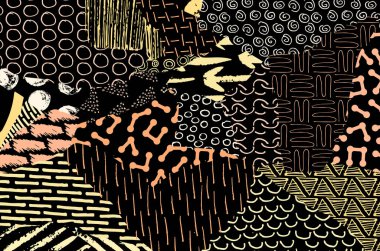 Soyut siyah darbeler, El, Vektör Deseni 'ni çizdi. Geometrik tarzda soyut arkaplan. Soyut çok renkli geometrik desen.