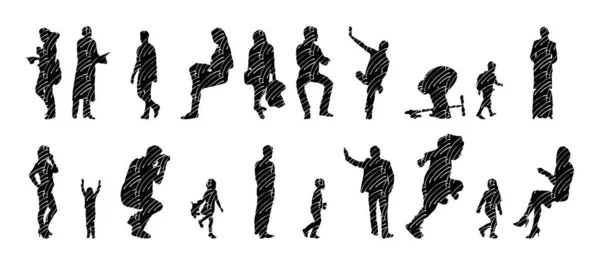 Vector Silhouettes Outline Silhouettes People Contour Drawing People Silhouette Icon — 스톡 벡터