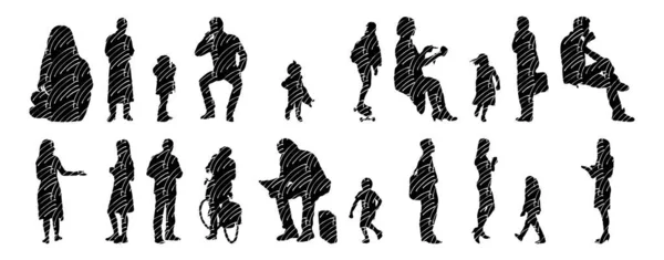 Vector Silhouettes Outline Silhouettes People Contour Drawing People Silhouette Icon — 스톡 벡터