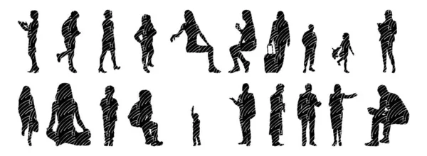 Vector Silhouettes Outline Silhouettes People Contour Drawing People Silhouette Icon — 스톡 벡터