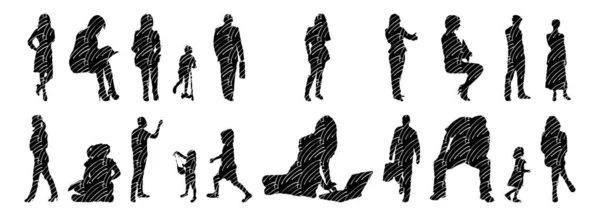 Vector Silhouettes Outline Silhouettes People Contour Drawing People Silhouette Icon — Stock Vector