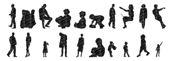 Silhouettes Vectorielles Silhouettes Esquissées Personnes Dessin Contour Silhouette Personnes Icône — Image vectorielle