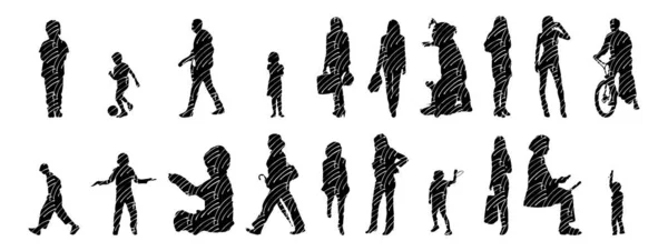 Silhouettes Vectorielles Silhouettes Esquissées Personnes Dessin Contour Silhouette Personnes Icône — Image vectorielle