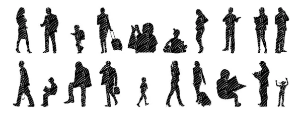 Silhouettes Vectorielles Silhouettes Esquissées Personnes Dessin Contour Silhouette Personnes Icône — Image vectorielle