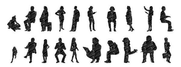 Silhouettes Vectorielles Silhouettes Esquissées Personnes Dessin Contour Silhouette Personnes Icône — Image vectorielle