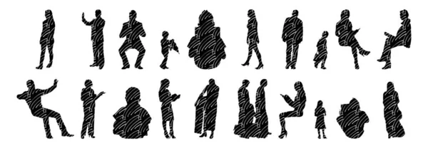 Vector Silhouettes Outline Silhouettes People Contour Drawing People Silhouette Icon — Stock Vector