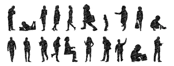 Silhouettes Vectorielles Silhouettes Esquissées Personnes Dessin Contour Silhouette Personnes Icône — Image vectorielle