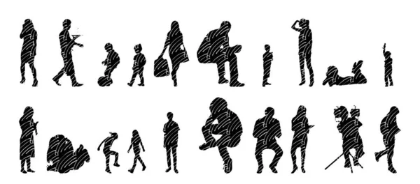 Silhouettes Vectorielles Silhouettes Esquissées Personnes Dessin Contour Silhouette Personnes Icône — Image vectorielle