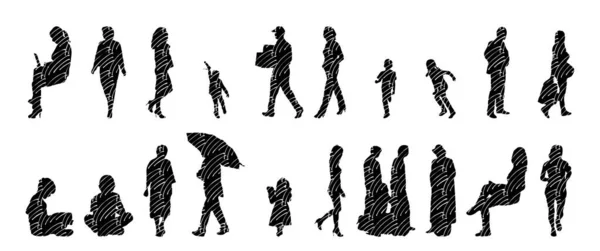 Silhouettes Vectorielles Silhouettes Esquissées Personnes Dessin Contour Silhouette Personnes Icône — Image vectorielle