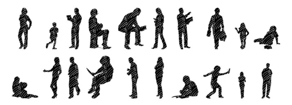 Silhouettes Vectorielles Silhouettes Esquissées Personnes Dessin Contour Silhouette Personnes Icône — Image vectorielle