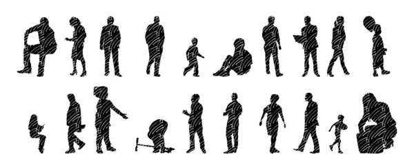 Silhouettes Vectorielles Silhouettes Esquissées Personnes Dessin Contour Silhouette Personnes Icône — Image vectorielle