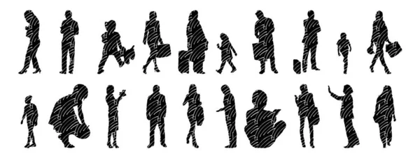 Silhouettes Vectorielles Silhouettes Esquissées Personnes Dessin Contour Silhouette Personnes Icône — Image vectorielle