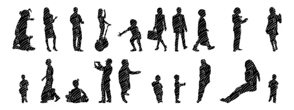 Vector Silhouettes Outline Silhouettes People Contour Drawing People Silhouette Icon — Stock Vector