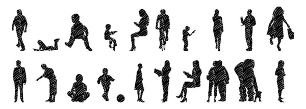 Vector Silhouettes Outline Silhouettes People Contour Drawing People Silhouette Icon — Stock Vector