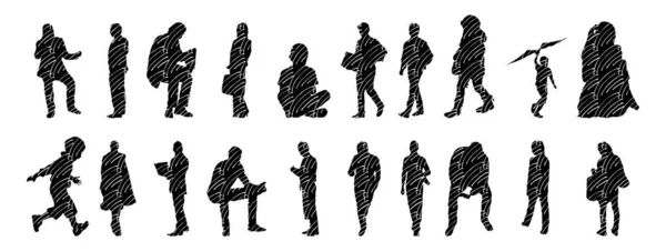 Vector Silhouettes Outline Silhouettes People Contour Drawing People Silhouette Icon — Stock Vector