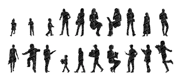 Vector Silhouettes Outline Silhouettes People Contour Drawing People Silhouette Icon — 스톡 벡터