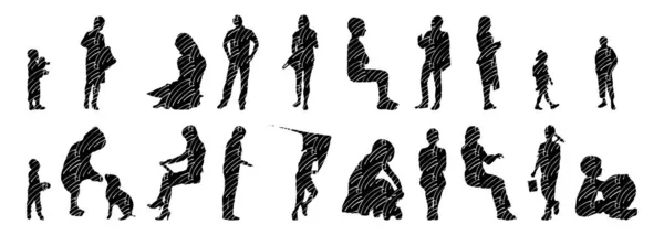 Silhouettes Vectorielles Silhouettes Esquissées Personnes Dessin Contour Silhouette Personnes Icône — Image vectorielle