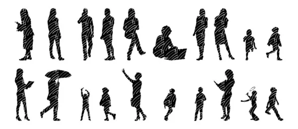 Vector Silhouettes Outline Silhouettes People Contour Drawing People Silhouette Icon — 스톡 벡터