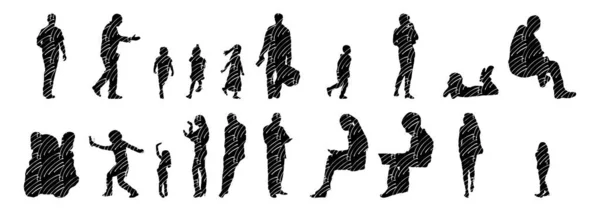 Vektor Silhouetten Umrisse Von Menschen Konturzeichnung Menschen Silhouette Icon Set — Stockvektor