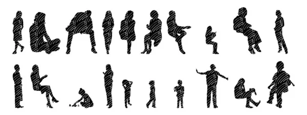 Vector Silhouettes Outline Silhouettes People Contour Drawing People Silhouette Icon — 스톡 벡터