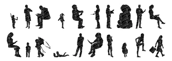 Vektor Silhouetten Umrisse Von Menschen Konturzeichnung Menschen Silhouette Icon Set — Stockvektor