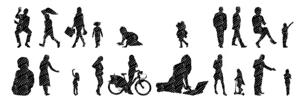 Silhouettes Vectorielles Silhouettes Esquissées Personnes Dessin Contour Silhouette Personnes Icône — Image vectorielle