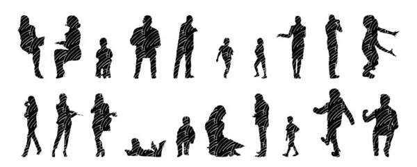 Vector Silhouettes Outline Silhouettes People Contour Drawing People Silhouette Icon — 스톡 벡터