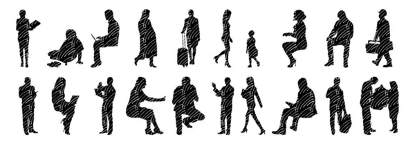 Silhouettes Vectorielles Silhouettes Esquissées Personnes Dessin Contour Silhouette Personnes Icône — Image vectorielle