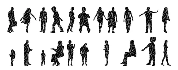 Silhouettes Vectorielles Silhouettes Esquissées Personnes Dessin Contour Silhouette Personnes Icône — Image vectorielle