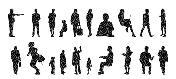 Silhouettes Vectorielles Silhouettes Esquissées Personnes Dessin Contour Silhouette Personnes Icône — Image vectorielle