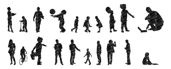 Silhouettes Vectorielles Silhouettes Esquissées Personnes Dessin Contour Silhouette Personnes Icône — Image vectorielle