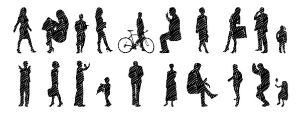 Silhouettes Vectorielles Silhouettes Esquissées Personnes Dessin Contour Silhouette Personnes Icône — Image vectorielle