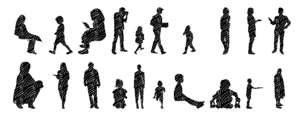 Silhouettes Vectorielles Silhouettes Esquissées Personnes Dessin Contour Silhouette Personnes Icône — Image vectorielle