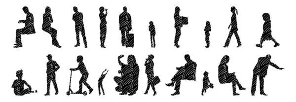 Vector Silhouettes Outline Silhouettes People Contour Drawing People Silhouette Icon — Stock Vector