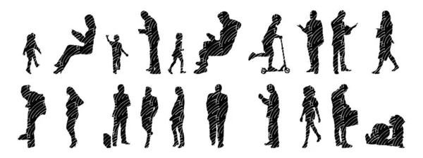 Vector Silhouettes Outline Silhouettes People Contour Drawing People Silhouette Icon — Stock Vector