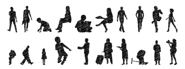 Silhouettes Vectorielles Silhouettes Esquissées Personnes Dessin Contour Silhouette Personnes Icône — Image vectorielle