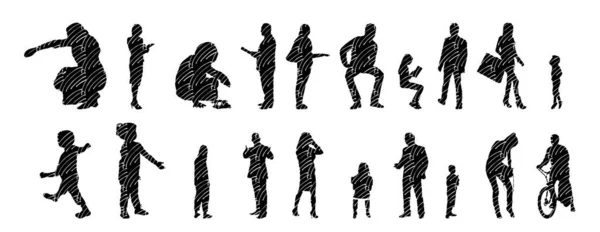 Vektor Silhouetten Umrisse Von Menschen Konturzeichnung Menschen Silhouette Icon Set — Stockvektor