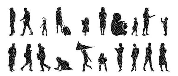 Silhouettes Vectorielles Silhouettes Esquissées Personnes Dessin Contour Silhouette Personnes Icône — Image vectorielle