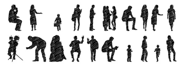 Silhouettes Vectorielles Silhouettes Esquissées Personnes Dessin Contour Silhouette Personnes Icône — Image vectorielle