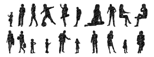 Silhouettes Vectorielles Silhouettes Esquissées Personnes Dessin Contour Silhouette Personnes Icône — Image vectorielle