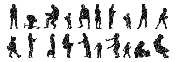 Vector Silhouettes Outline Silhouettes People Contour Drawing People Silhouette Icon — 스톡 벡터