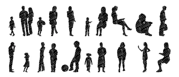 Vector Silhouettes Outline Silhouettes People Contour Drawing People Silhouette Icon — Stock Vector