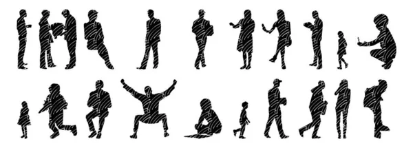 Vector Silhouettes Outline Silhouettes People Contour Drawing People Silhouette Icon — Stock Vector