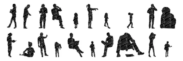 Silhouettes Vectorielles Silhouettes Esquissées Personnes Dessin Contour Silhouette Personnes Icône — Image vectorielle