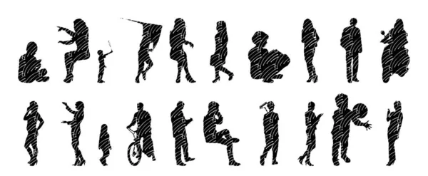 Silhouettes Vectorielles Silhouettes Esquissées Personnes Dessin Contour Silhouette Personnes Icône — Image vectorielle